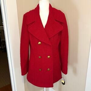 1 Madison Double Breasted Pea Coat Women's M | Red Boucle Wool Blend NWT